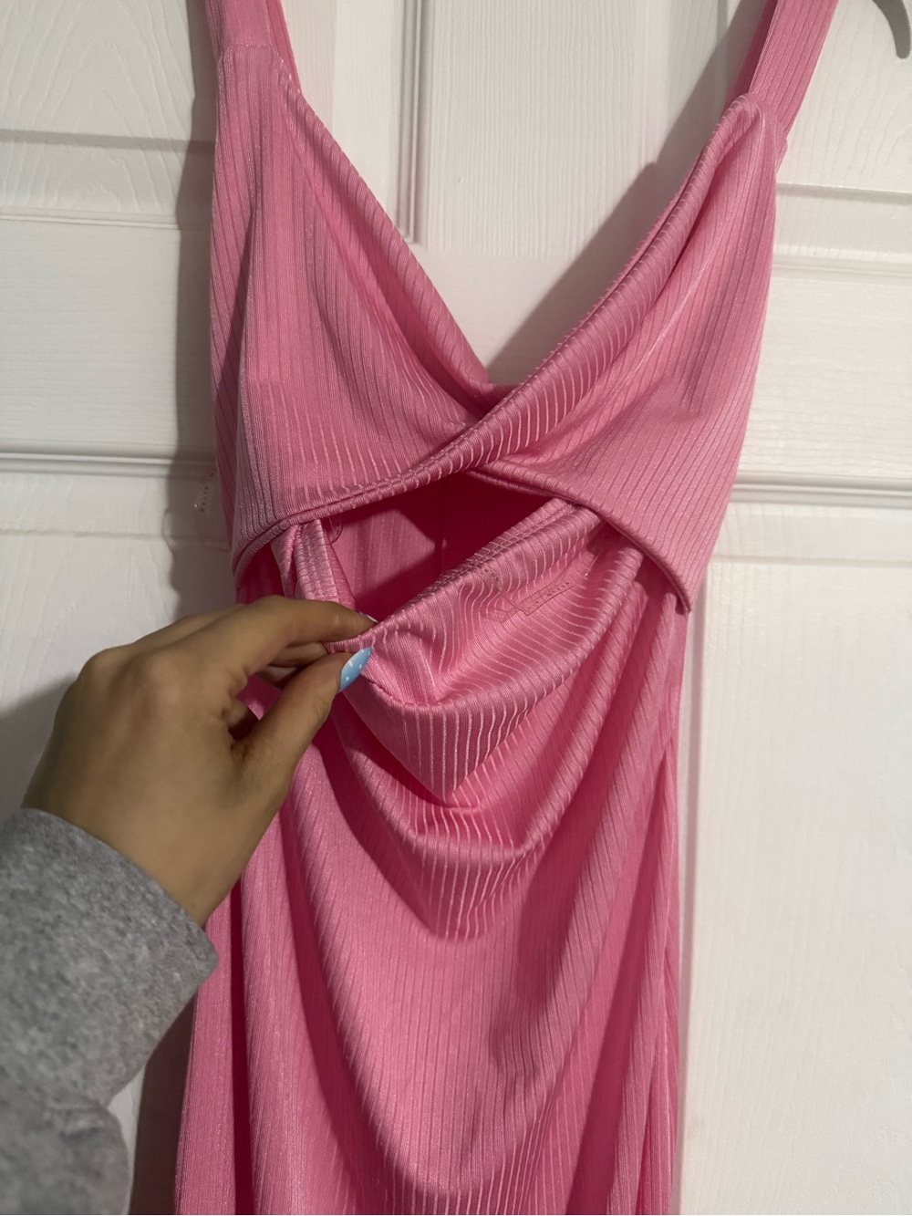 Pink Cut Out Ribbed Maxi Dress - Picture 2 of 3